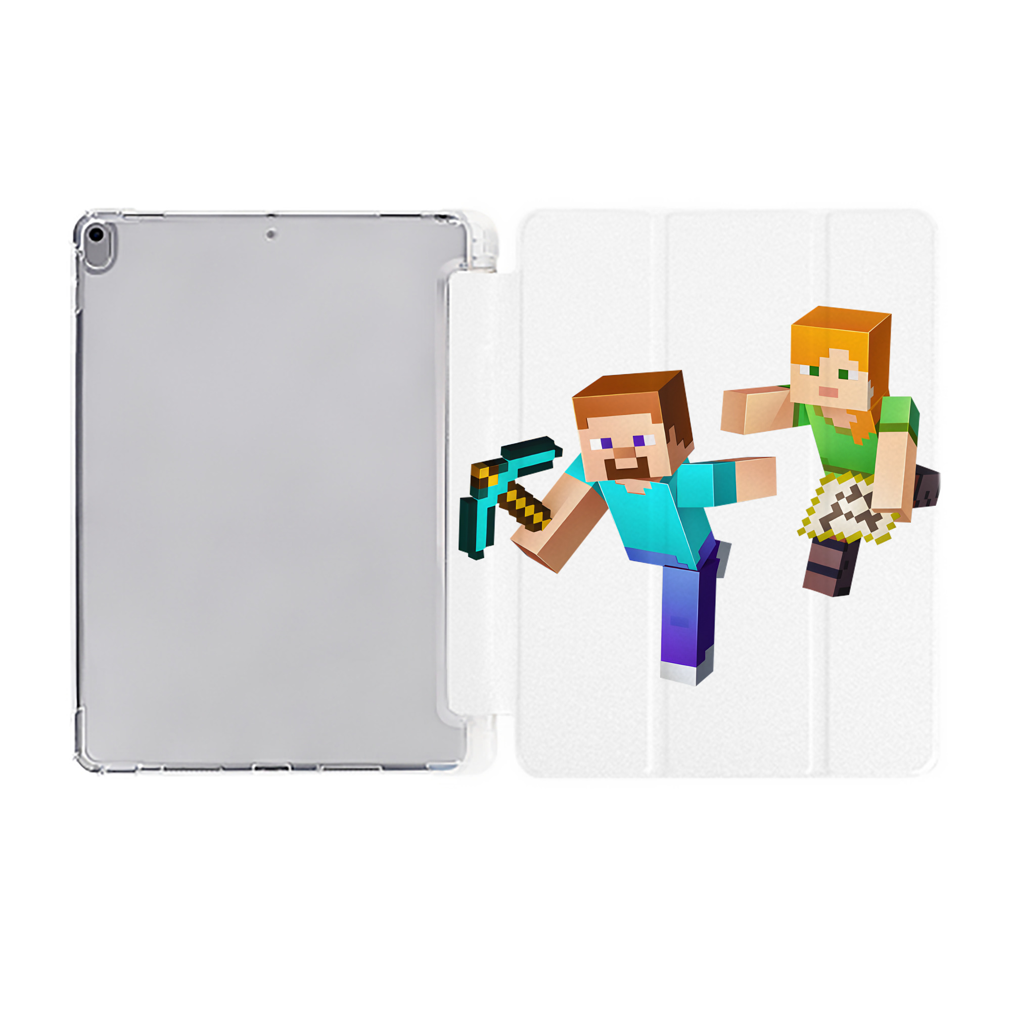 （画像用） マインクラフト ブロックの世界 Minecraft MC Block world IPad ケース ペン収納付き 三つ折りスタンド PUレザー×シリコン 対応機種9.5/10.5/10.9インチ